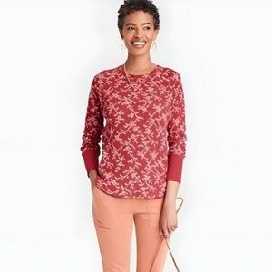 (Size S) Knitted & Ribbed Thermal Red Floral Long Sleeve Top